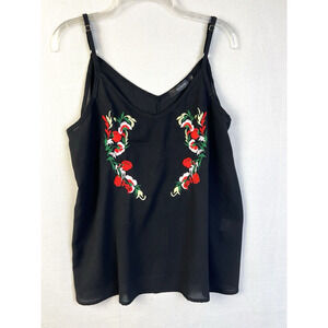 Tecrew Embroidered Camisole Top Women Large Black Feminine Boho Floral Night Out
